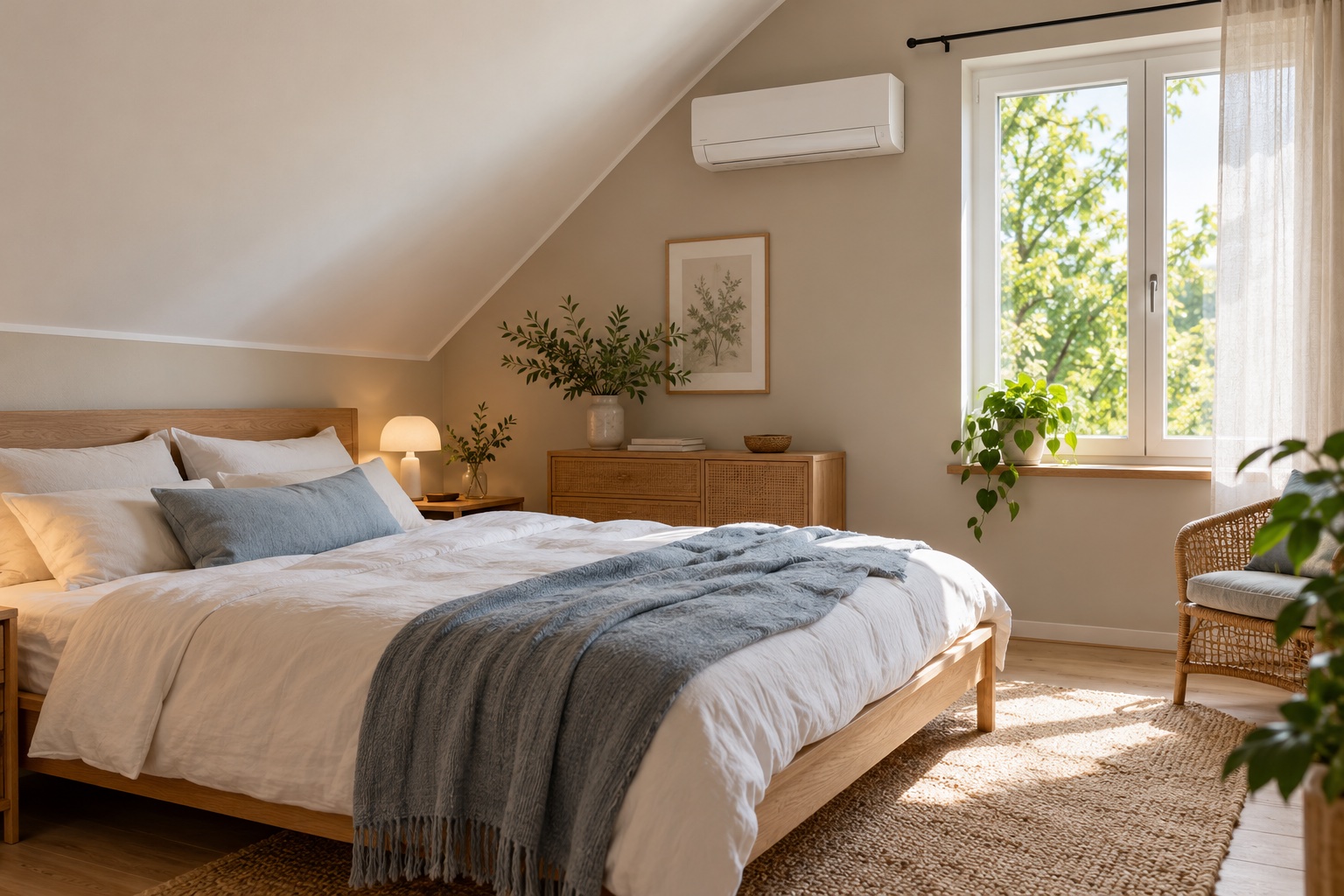 Ruhiges Schlafzimmer mit Klimaanlage